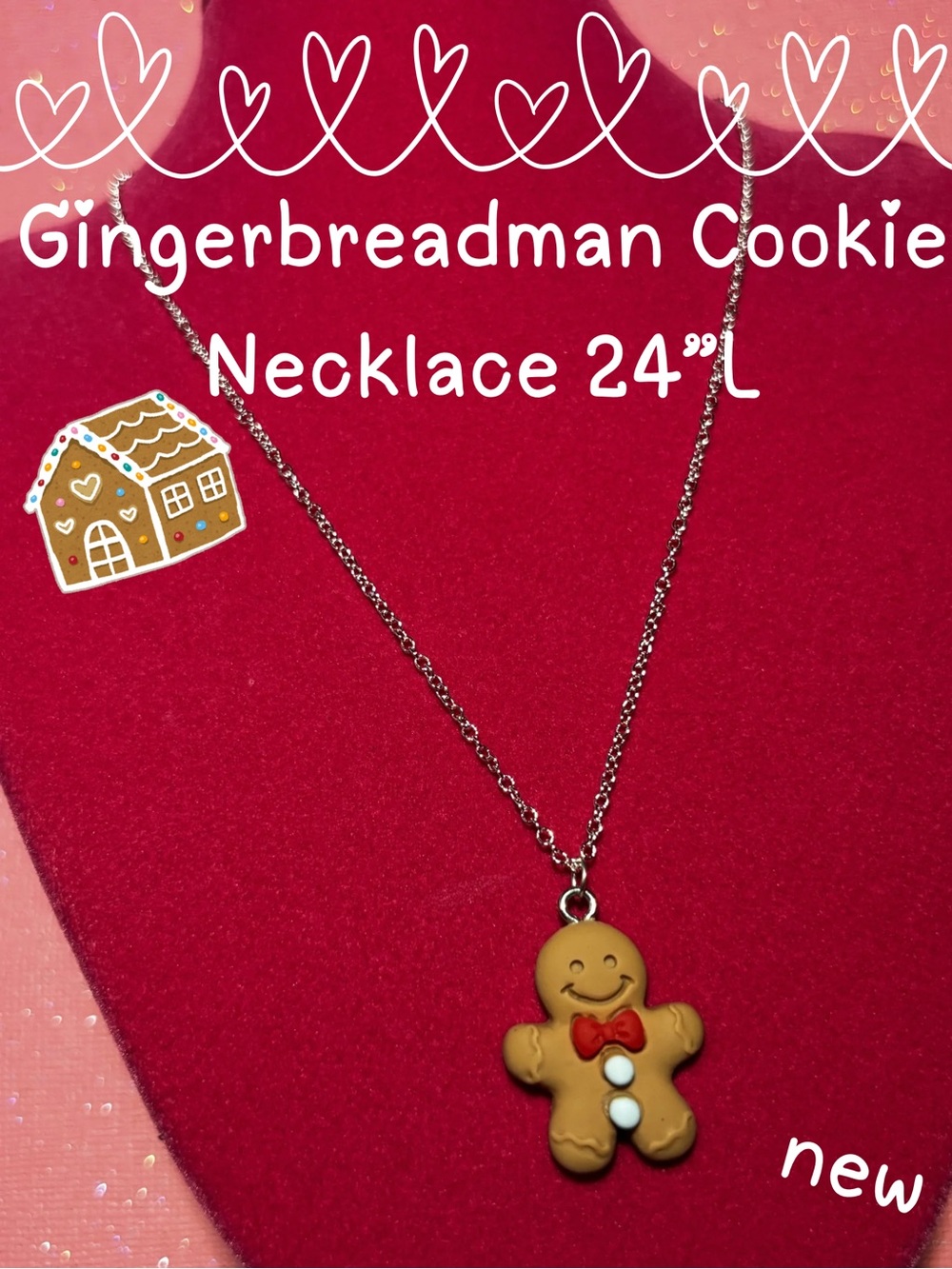 Gingerbreadman Cookie Sterling Silver Necklace 925 Holiday Christmas Jewelry Y2K